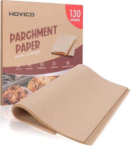 130 fogli di carta da forno, 30 x 30 cm, pretagliati, fogli di pergamena antiaderenti per cuocere, grigliare, airfryer, vapori e molto altro (non sbiancati), perfetti per barbecue, picnic, festival,