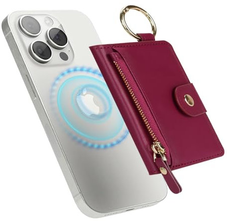 Havaya für Magsafe Wallet mit Kartenhalter für iPhone 16/15/14/13/12 Serie mit Ständer Schlüsselring mit Reißverschluss Magnetische Wallet - Dunkelrot