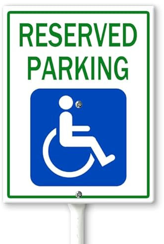 Horienteeon Cartello per parcheggio riservato per disabili con paletti, 20 x 30 cm, in alluminio robusto, antiruggine, cartelli per handicap per parcheggio, cartello per parcheggio per disabili