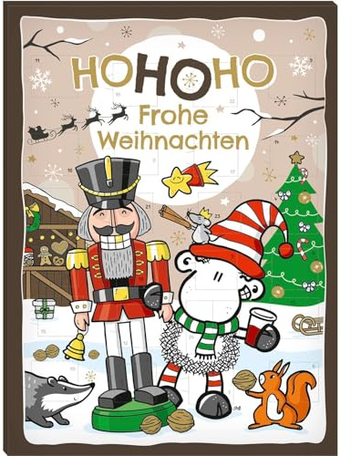 Sheepworld Adventskalender mit Motiv „Ho ho ho“ | 26 cm x 35 cm, Schokoadventskalender, 75 g | gefüllt mit Schokolade, Kalender für Kinder, lustiges Design | 51184