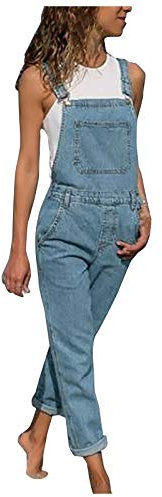 Peto vaquero para mujer, estilo retro, con tirantes, con flores, mono de pierna recta, sin mangas, con bolsillos, pantalones de peto, pantalones de peto azules, pantalones largos, mono, Z02 Azul Claro