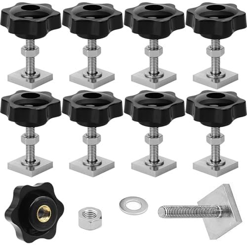 DAIRYCOF 8 sets T-Nut Nutensteine M6x35mm,20x20x4mm Nutensteine Dachträger inkl. Sterngriffmuttern & Unterlegscheiben – kompatibel mit Dachträger, Relingträger, Fahrradträger & Schiene (8, M6×35mm)