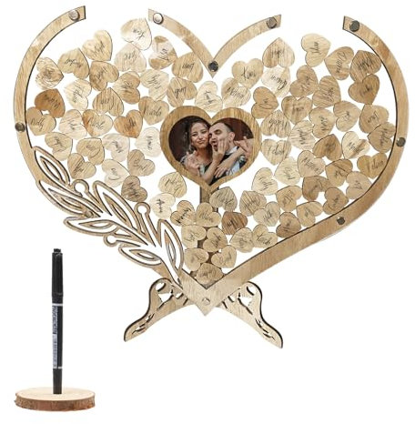BLSFXROE Livre d'or de mariage personnalisable, 100 cœurs en bois, décoration de mariage pour réception de mariage, anniversaire, remise de diplôme, fête commémorative