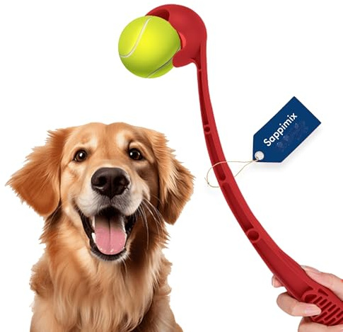 SappiMix Apportier-Ballwerfer für Hunde - Ergonomisch, Weitwurfdesign, Inkl. Tennis- & Zahnpflegeball, Rückenfreundlich