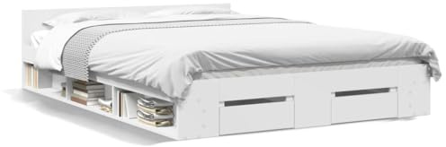 Hoodmeel Letto con Cassetti, Struttura Letto Adatta Materasso 120x190cm, Bianco Struttura Letto con Cassetti, Letto con Contenitore, in Legno Multistrato