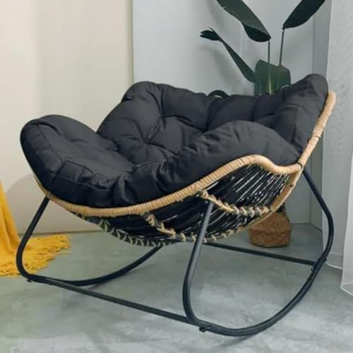 HBSSP Schaukelstuhl Korbgeflecht Drinnen Draußen, Bequemer Gepolsterter Moderner Loungesessel for Schlafzimmer, Wohnzimmer, Veranda, Garten, Terrasse(Negro)