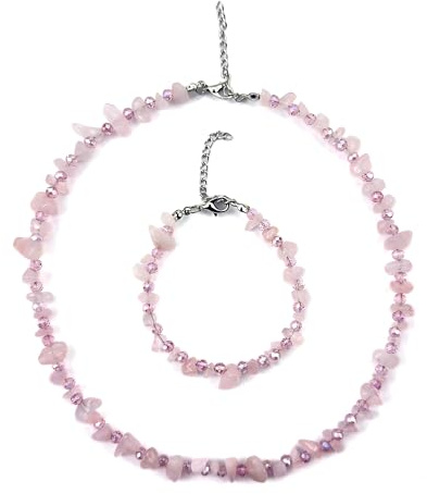 Sontinium - Necklace and Bracelet Set – Natural Crystal Jewellery for Women & Teen Girls – Adjustable Clasp Gift with Meaning Card – Love & Healing Gemstone Set