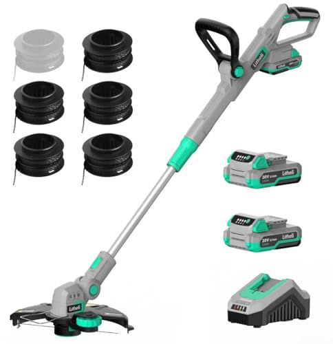 Litheli Débroussailleuse sans Fil 20 V 30,5 cm, 2 désherbeurs de Mauvaises Herbes alimentés par Batterie de 2,0 Ah avec Alimentation Automatique pour la Coupe de Gazon, avec 6 bobines de Fil de
