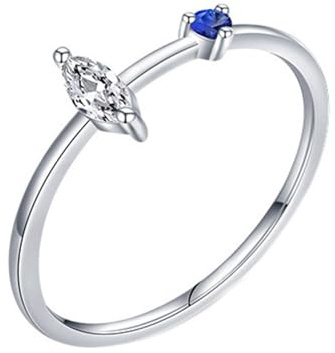 Damenring für mittelfinger, Verlobungsring Weissgold Damen 9K Zierlich mit Marquiseschliff Moissanit Größe 54 (17.2)