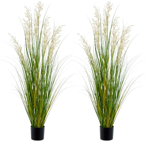 Haispring Künstliche Pflanze 120cm – 2er Set Zwiebelgras im Topf | dekorative Grünpflanze mit Blüten, pflegeleichte Kunstpflanze für Zuhause, Büro & Wohnzimmer