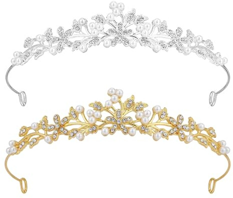 Diadem Hochzeit, 2 Stück Krone Kristall Tiara Damen, Abschlussball Crown Braut Stirnband Diadem, Strass Kopf Schmuck Hochzeit Haarbänder, Tiara Crown für Hochzeit Geburtstag Urlaub (Gold&Silber)