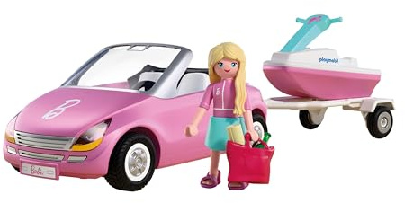 PLAYMOBIL Barbie Cabrio | Cabrio mit Anhänger & Jetski | Sommerabenteuer mit Barbie an der Malibu‑Küste | Fahrzeug‑ & Wasserspaß | Kreatives Spielset für Kinder ab 4 Jahren | 72123