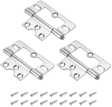 sourcing map 3Pcs 76 x 35mm Non Mortise Butterfly Hinge, White Nickel | Removable,Loose Pin Hinge, Iron Cabinet Hinges with Mounting Screws for Doors, Windows, Furniture, Mobile Home/RV