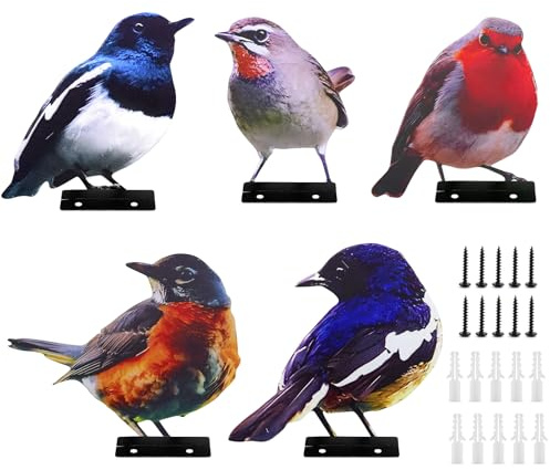 SANOU Gartenstecker Vögel 5 Stück Bemalte Vogel Gartendeko mit Schraube | Aus Metall & Bemalt | Mit Schraube für Bäume & Zäune | Schöne Vogel Dekostecker für Zäune, Pfähle & Garten