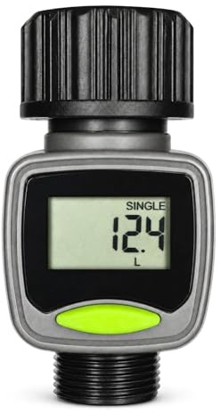 domyno Compteur d'eau numérique pour irrigation de jardin, jauge de débit et de consommation d'eau avec écran LCD, raccord robinet 3/4, pour tuyau, pistolet et arroseur
