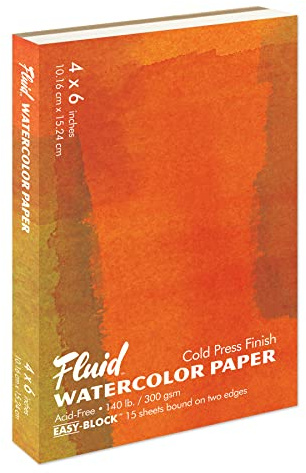 Fluid Watercolor Paper 880046 140LB Cold Press 4 x 6 Block, 15 Sheets