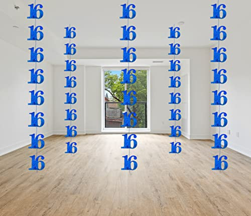 SHATCHI Age Hanging String 13th-90th Glitz Anniversary Birthday Metallic Shiny Foil Banner Party Door Wall Decorations Pack of 6, Blue, one