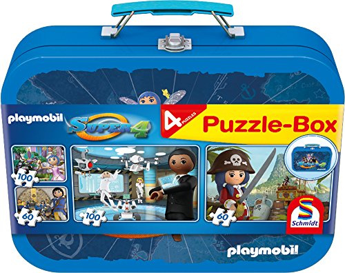 Schmidt Spiele Puzzle 56511 Super 4, 2x60, 2x100 Teile, Puzzle Box im Metallkoffer
