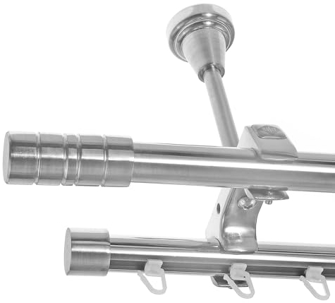 BASIT Rohr + Innenlauf Gardinenstange Deckenmontage 2 läufig 400cm lang Edelstahl Look Metall Gardinenstange 2 läufig Deckenbefestigung Ø20mm I D61 RI