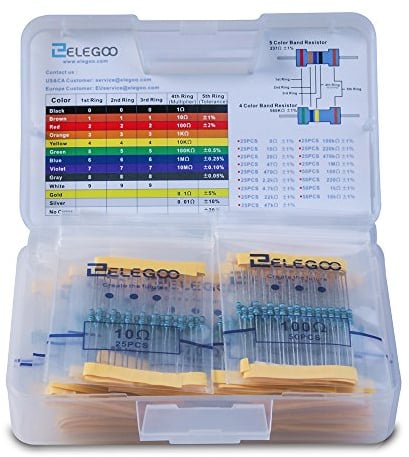 ELEGOO 525 Pcs Resistor Kit Assortment 17 Values 1/4W 1% Tolerance, 0 Ohm-1M Ohm Metal Film Resistor Assortment for DIY Project, Pin (0.022 inches, φ0.55mm)