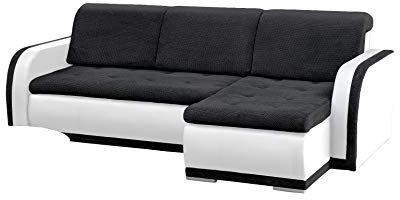 mb-moebel kleines Ecksofa Sofa Eckcouch Couch mit Schlaffunktion und Bettkasten L-Form Polstergarnitur große Farbauswahl - VERO I (Ecksofa Rechts, Schwarz + Weiß)