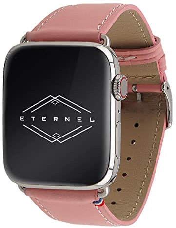 Eternel - Cinturino compatibile con Apple Watch Simple Tour rosa 44/45/46/49mm adattatori acciaio inossidabile argento - Pelle di vacchetta fatta in Francia - Compatibile con tutti gli Apple Watch