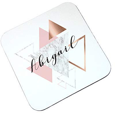 Personalised Rose Gold Triangle Geometric Coaster, Wooden Glossy Hard Coaster, Gift, Table Mat, Drinks Mat, Table Saver gift
