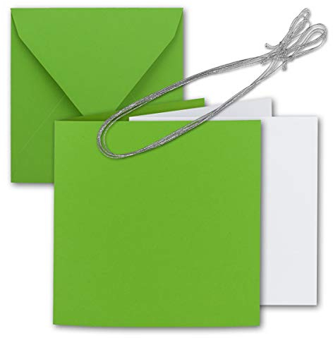 25x Quadratisches Faltkarten Set 15 x 15 cm - mit Briefumschlägen & Einlegeblätter & Schmuckband - Hell-Grün - für Einladungskarten, Hochzeit, Weihnachten - von GUSTAV NEUSER