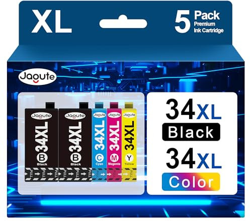 Jagute 34 XL Tintenpatronen Kompatibel für Epson 34XL Druckerpatronen 34 Multipack für Epson WF 3720 Druckerpatronen Workforce Pro WF-3720DWF WF-3725DWF WF 3720 WF-3725 Patronen (5er-Pack)