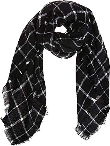 Boolavard Plaid Cashmere Feel Klassischer Weicher Luxuriöser Winterschal für Männer und Frauen (Schwarz)
