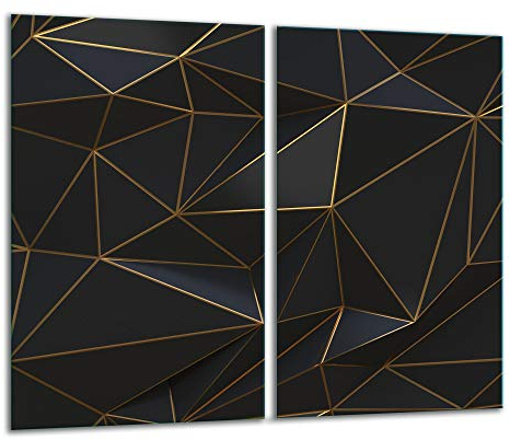 TMK - Plaque de protection universelle pour plaque de cuisson 2 x 30 x 52 cm Pour plaques de cuisson Protection contre les éclaboussures Planche a découper en verre trempé Décoration, dessins noir