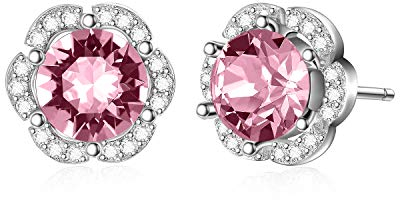 AOBOCO Orecchini da donna in argento sterling con fiore di rosa e cristalli di pietra portafortuna, Cristallo, Cristallo