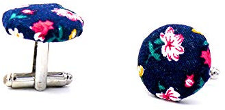 Handgemachte Manschettenknöpfe mit Stoff (Dunkelblau Blumen)