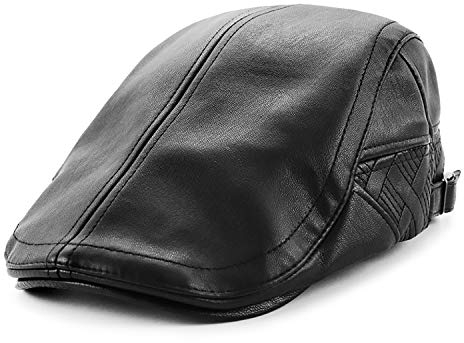 Ueither Gorros de Boina para Hombre Newsboy Casquillo Plano de Cuero de la PU Ajustable