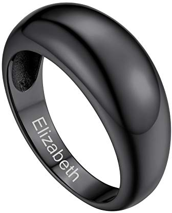 Benutzerdefinierter Mode Glänzend Poliert Siegelring aus Edelstahl mit Motiven-Gravur Breite 8.8mm Schlichte Siegelring Stapelbarer Gewölbtes Ehersband Ringgröße 56.5(18.1) in Schwarz für Damen Frauen