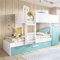 DEKIT GRUPO RIMOBEL TOM - Cama trem con armario y cama arrastre - Blanco/Esmeralda - 150 X 244 X 112