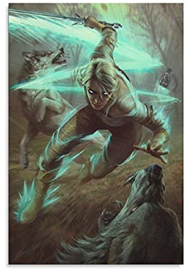 haocaitou Ciri Fantasy-Poster, Motiv: Frauen und Wolf, dekoratives Gemälde, Leinwand, Wandkunst, Wohnzimmer, Poster, Schlafzimmer, Malerei, 20 x 30 cm