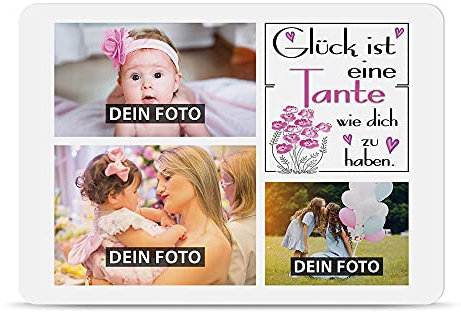 PR Print Royal Blech-Schild selbst gestalten - Glück ist eine Tante wie dich zu haben - Metall-Poster mit 3 Fotos - Schild A6 I Personalisiertes Geschenk für die Tante, Geburtstag, Weihnachten