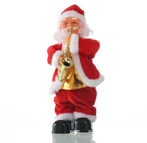 Weihnachtsdeko Singender Weihnachtsmann Tanzender Nikolaus Dekofigur mit Musik Spielzeug Weihnachtsdekoration Lustige Elektrisch Santa Claus Swinging Weihnachten Figur Geschenk (Saxophon, 30cm)