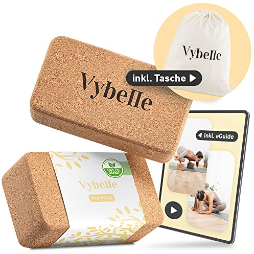 Vybelle® Yoga Block 2er Set Kork [100% Klimaneutral] INKL. Tragetasche und E-Book - Ergonomischer & hochwertiger Naturkork Yogablock - Yoga Klötze Yoga Klotz Yogablöcke für Pilates