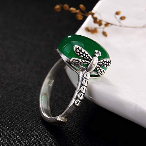Style Ring Schmuck S990 Reiner Silberring Libelle Carving Intarsien Chalzedon Granatapfel Roter Korund Verstellbarer Spalt Frauen Hochwertiger Ringgranat, C-F, Chrysopras