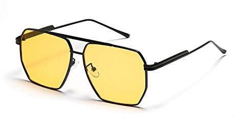 YUELUQU Retro übergroße quadratische Sonnenbrille für Damen Herren Vintage Shades UV400 Klassischer großer Metallrahmen (Schwarzer/gelb)