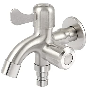 BiaoTeng Grifo doble jardin grifo multifunción grifo jardin doble salida acero inoxidable grifo doble lavadora lavavajillas Para Exterior,Cepillado A