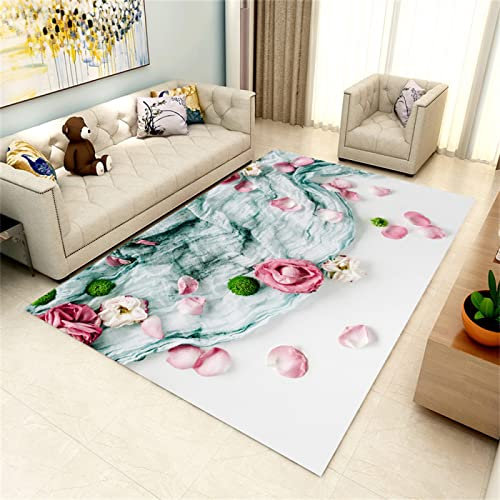 Kunsen living room furniture gaming rug Pink Floral Print Green Ink Painting Decorative Pattern Modern Simple Moistureproof cheap carpet 50X80CM Rug