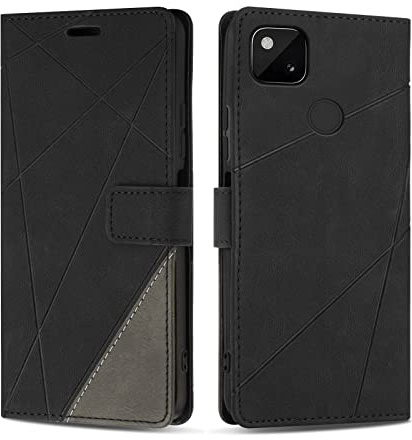 SONWO Hülle für Google Pixel 4A 4G, Premium PU Leder Handyhülle Flip Case Wallet Lederhülle Silikon Schutzhülle Klapphülle für Google Pixel 4A 4G, Schwarz