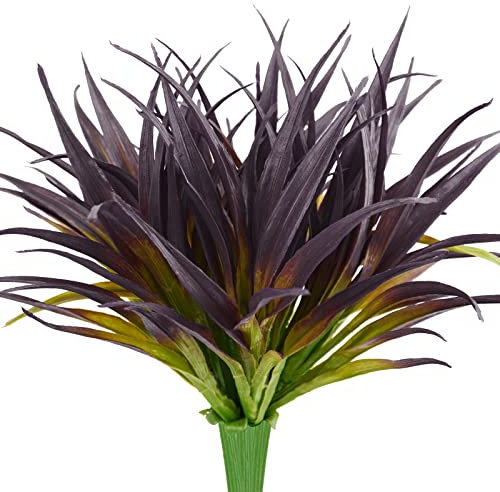 Phliofd Kunstrasen, künstliche Graspflanzen, 43.9 cm, UV-beständig, künstliche Grünpflanzen, für Zuhause, Fenster, Garten, Büro, Terrasse, Weg, Veranda, Hellgrün und Violett, 6 Stück