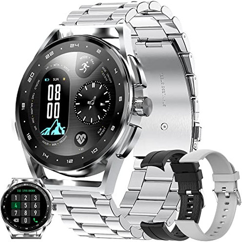 Montre Connectée Homme avec Appel Bluetooth 5.0/Numérotation, Smartwatch Compatible Samsung Huawei Xiaomi Android iOS Podometre Etanche IP68 GPS Partagé Montre Sport Cardiofrequencemetre (Argent)