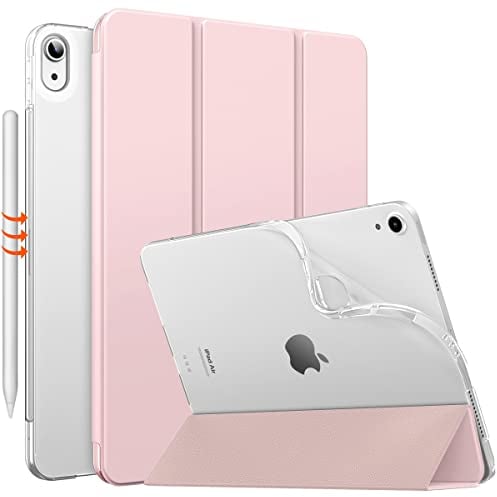 MoKo Funda para iPad Air 11 Pulgadas 7ª/6ª Generación, M3/M2 2025/2024, iPad Air 5ª/4ª Gen 10,9 2022/2020, Funda Trasera Translúcida Esmerilada TPU Blando, Auto Activación/Reposo,Rosa Clara