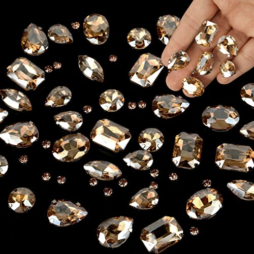 Diyxisk 186 Pcs Glass Rhinestones, Clear Crystal, Metal Claw Rhinestones, Glass Sewing Gemstones, Sewing On Claw Rhinestones, for Craft Decoration, Dress Sewing Decoration (Champagne) (XBSFRBLSZ-186)