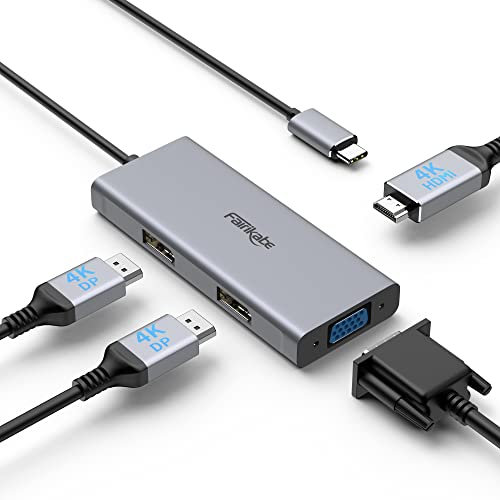 Station d'accueil USB C, séparateur de Port d'affichage à Double Moniteur, Adaptateur Multiport HDMI VGA 4 en 1 USB-C Docking Station à Double DisplayPort Hub 4K